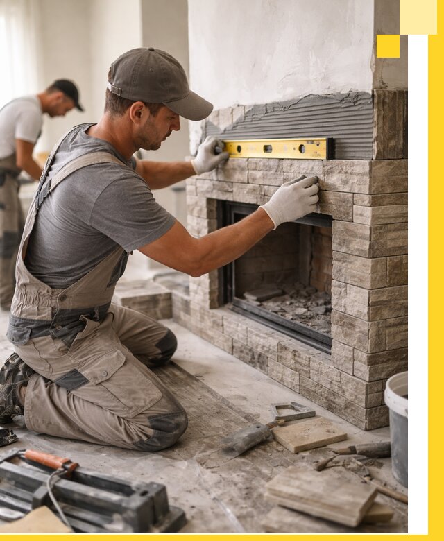 Облицовка каминов в Урюпинске, монтаж и отделка натуральным камнем