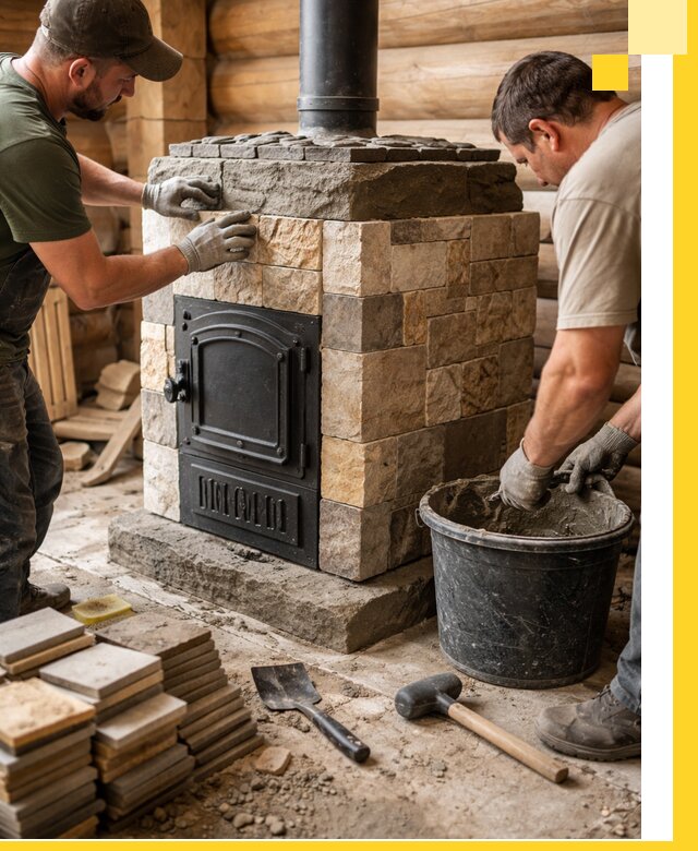 Облицовка банной печи под ключ в Урюпинске: камень и плитка