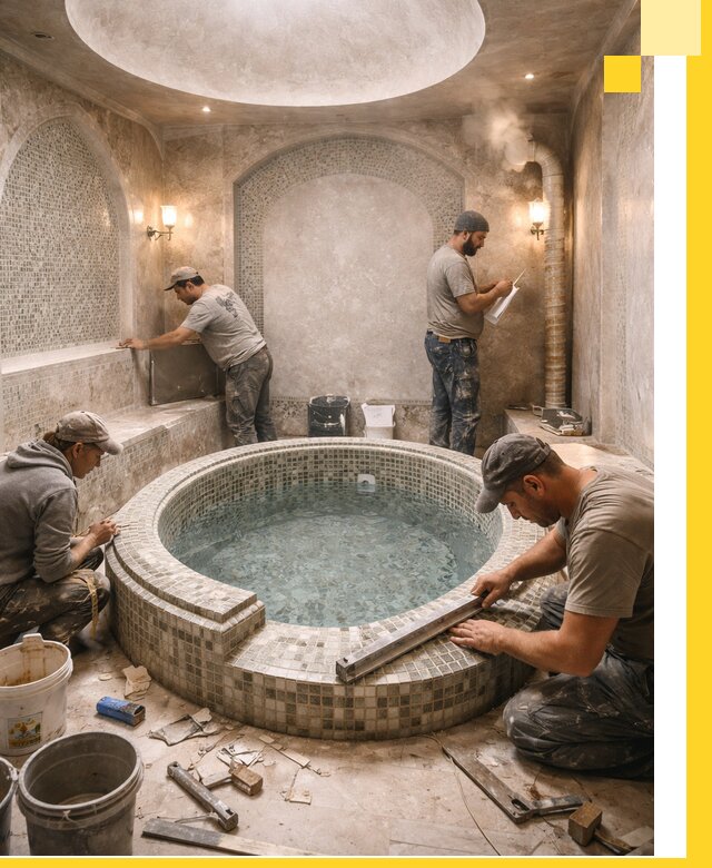 Профессиональное строительство хамама с бассейном в Урюпинске под ключ