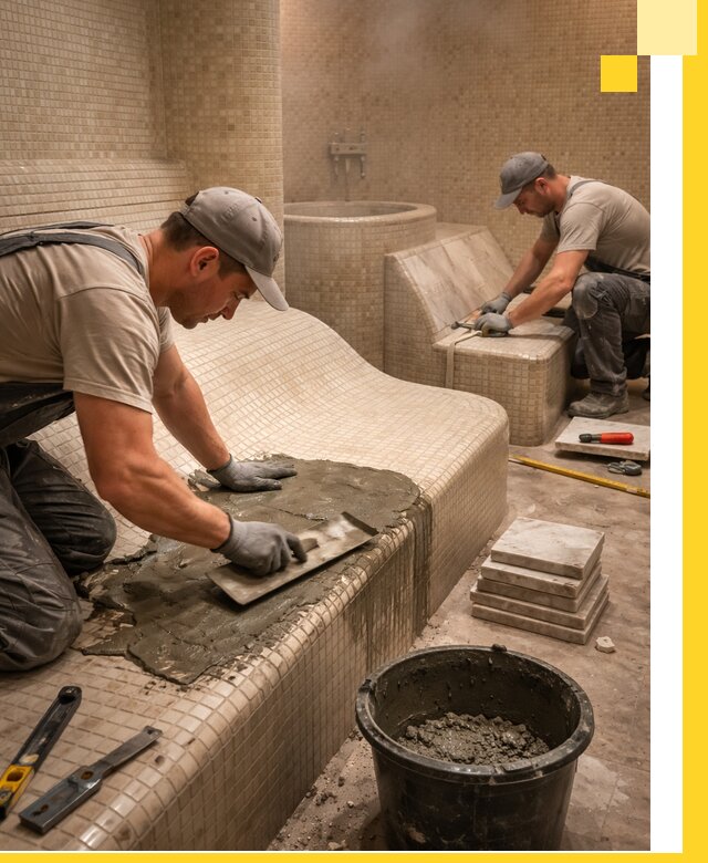 Лежаки для хамама под ключ в Урюпинске, проект и монтаж