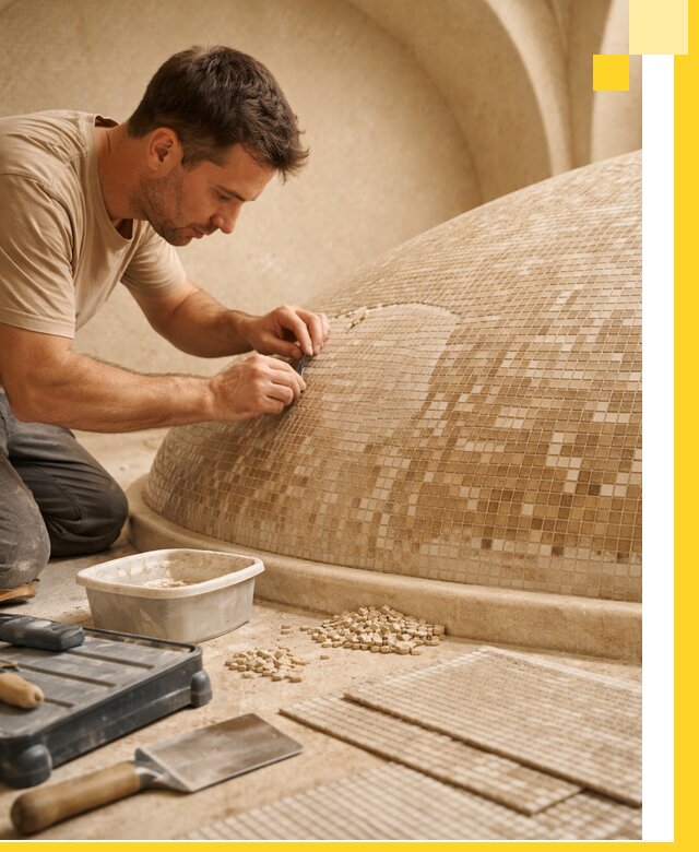 Профессиональная укладка мозаики для хамама под ключ в Урюпинске